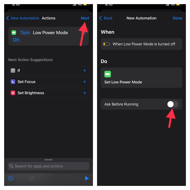 తదుపరి నొక్కండి మరియు రన్నింగ్కు ముందు అడగండి పక్కన ఉన్న టోగుల్ను ఆఫ్ చేయండి